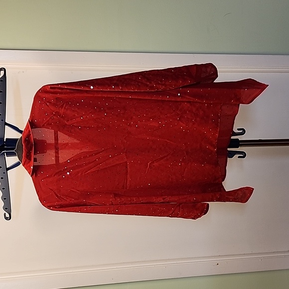 Red transparent top with silver metallic dots. - Picture 3 of 5